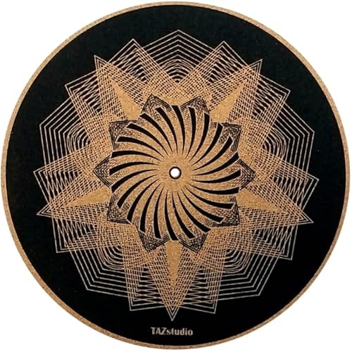 Taz Studio Kork-Plattenspielermatte für besseren Klang auf Vinyl-LP-Plattenspielern – Original geometrisches Design – Dunkel helle Kork-Slipmat [3 mm Dicke] – m5 von Taz Studio