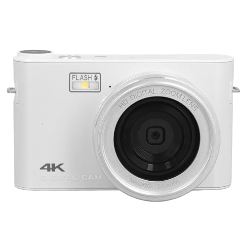 64MP Digitalkamera 18x Digital Zoom 4K Vlogging Camera für Live -Streaming- und Webcasting 3.0 -Zoll -TFT -LCD -Touchscreen (White) von Tbest