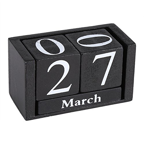 Ewiger Kalender, Dauerkalender Holz, Holzblock-Kalender, Vintage-Holzkalender, Vintage Holz Kalender Desktop Holz Block Monat Datum Anzeige Home Büro Dekoration (Schwarz) von Tbest