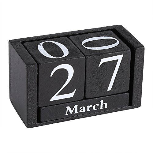 Ewiger Kalender,Tbest Dauerkalender Holz,Holzblock-Kalender,Vintage-Holzkalender,Desktop-Holzblock,Monat,Datumsanzeige,Heimbüro-Dekoration (Schwarz) von Tbest