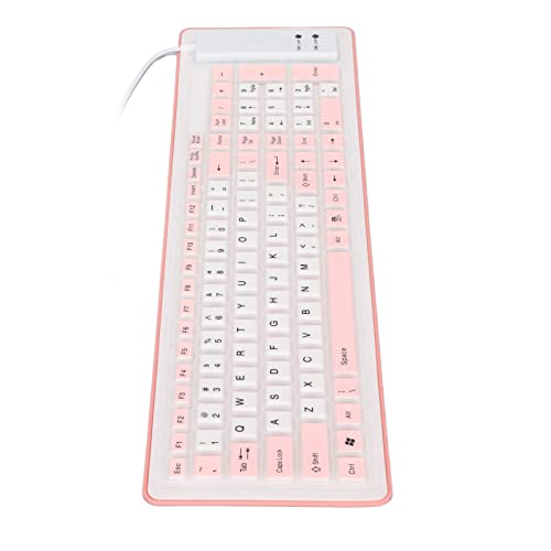 Faltbare Silikon-Tastatur, 103 Tasten, USB-Kabel, Silikon, Faltbar, Wasserdicht, Stumm, Verblasst Nicht, Faltbare Tastatur für PC, Laptop, Lila, Computerzubehör und von Tbest