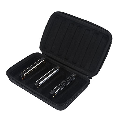 Mundharmonika Tasche,Box Für Mundharmonika,Harmonica Cases Tasche,Pu-Leder Mundharmonika Aufbewahrungskoffer Black Harmonica Tasche Mit Reißverschluss Aufbewahrungstasche Für 7 M von Tbest