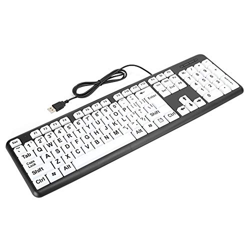 Tastatur Sehbehinderte,Tastatur Für Ältere Menschen,Low Vision-Tastatur,USB-Kabel Tastatur Für Sehbehinderte Mit Weißen Tasten, Groß Gedruckten Tasten (Schwarz) von Tbest