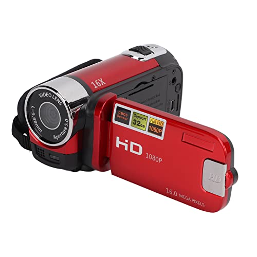 Tbest 4K-Videokamera, Videokamera-Camcorder, Full HD 4K 48 MP Kamerarecorder, 270° Drehung, 2,7-Zoll-Farbbildschirm, 16-facher Zoom, Digitale Camcorder (Rot) von Tbest