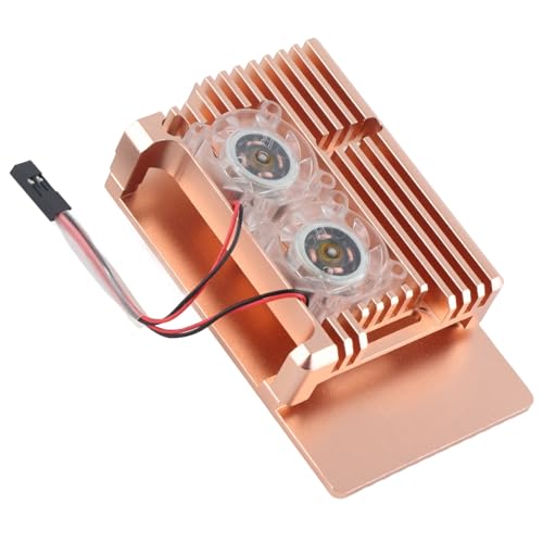 Tbest Gehäuselüfter, Schutzhülle für Raserry Pi 4 Gehäuse, Gehäusegehäuse aus Metall mit Dual-Lüfter von Tbest
