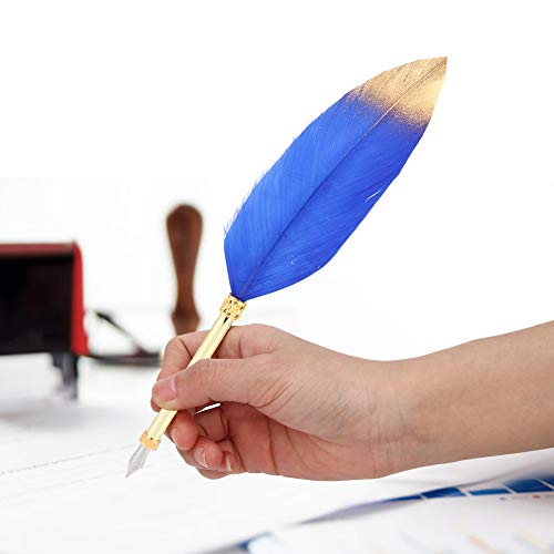 Tbest Schreibtisch-Ornamente, einfache, goldbesprühte Federstift-Box, kreativer Schüler-Federstift, Schreibwaren, Metallfeder-Dip-Stift (blau) von Tbest