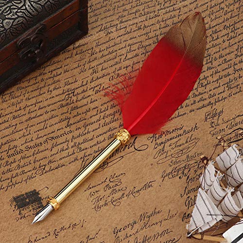 Tbest Schreibtisch-Ornamente, einfache, goldbesprühte Federstift-Box, kreativer Schüler-Federstift, Schreibwaren, Metallfeder-Dip-Stift (rot) von Tbest