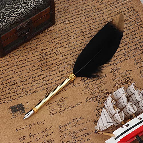 Tbest Schreibtisch-Ornamente, einfache goldbesprühte Federstift-Box, kreativer Schüler-Federstift, Schreibwaren, Metallfeder-Dip-Stift (schwarz) von Tbest