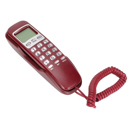 Telefon Mit Schnur,Schnurgebundenes Telefon Mit Wahlwiederholung,LCD-Display,Kleines Kabelgebundenes Festnetztelefon Für Das Heimbüro,Noir Schnurgebundene Telefone (Rot) von Tbest
