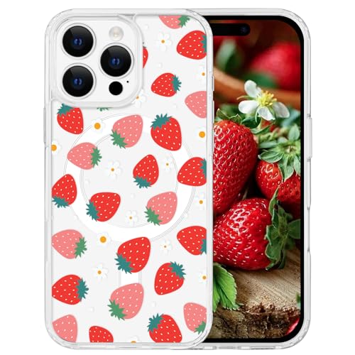 Tcaraersing Erdbeer-Schutzhülle für iPhone 16 Pro, transparent, kompatibel mit MagSafe, Früchte-Design, magnetisch, stoßfest, harte Rückseite aus Polycarbonat, weicher TPU-Rand, schlanke Hülle für Tcaraersing Erdbeer-Schutzhülle für iPhone 16 Pro, transparent, kompatibel mit MagSafe, Früchte-Design, magnetisch, stoßfest, harte Rückseite aus Polycarbonat, weicher TPU-Rand, schlanke Hülle für von Tcaraersing