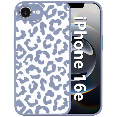 Tcaraersing Leoparden-Schutzhülle für iPhone 16e, verbesserter vollständiger Kameraschutz, niedlicher Geparden-Druck, schlank, durchscheinend, matt, graublau, Schutzhülle für Mädchen und Damen, iPhone von Tcaraersing