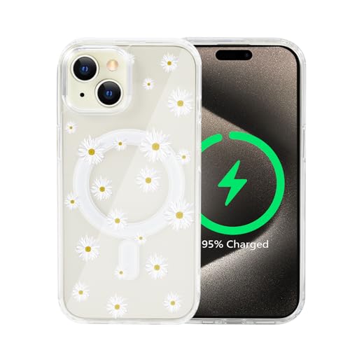 Tcaraersing Magnetische klare Blume Hülle für iPhone 15, kompatibel mit MagSafe, Blumenmuster, transparent, stoßfest, PC-Rückseite, weiches TPU, schmal, dünne Abdeckung für Mädchen und Frauen, iPhone Tcaraersing Magnetische klare Blume Hülle für iPhone 15, kompatibel mit MagSafe, Blumenmuster, transparent, stoßfest, PC-Rückseite, weiches TPU, schmal, dünne Abdeckung für Mädchen und Frauen, iPhone von Tcaraersing