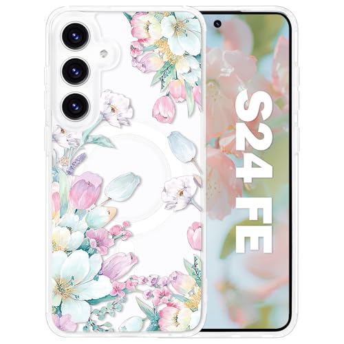 Tcaraersing Schutzhülle für Samsung Galaxy S24 FE, Blumen-Design, magnetisch, kompatibel mit MagSafe, Blumenmuster, klar, stoßfest, harte Rückseite aus Polycarbonat, weicher TPU-Rand, schlanke Tcaraersing Schutzhülle für Samsung Galaxy S24 FE, Blumen-Design, magnetisch, kompatibel mit MagSafe, Blumenmuster, klar, stoßfest, harte Rückseite aus Polycarbonat, weicher TPU-Rand, schlanke von Tcaraersing