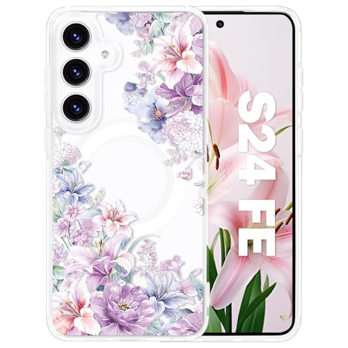 Tcaraersing Schutzhülle für Samsung Galaxy S24 FE, Blumen-Design, magnetisch, kompatibel mit MagSafe, Blumenmuster, klar, stoßfest, harte Rückseite aus Polycarbonat, weicher TPU-Rand, schlanke Tcaraersing Schutzhülle für Samsung Galaxy S24 FE, Blumen-Design, magnetisch, kompatibel mit MagSafe, Blumenmuster, klar, stoßfest, harte Rückseite aus Polycarbonat, weicher TPU-Rand, schlanke von Tcaraersing