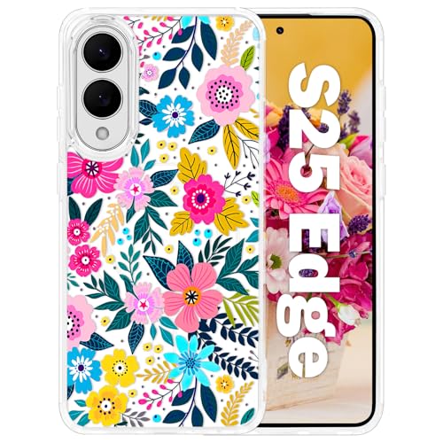 Tcaraersing Schutzhülle für Samsung Galaxy S25 Edge, Blumenmuster, transparent, stoßfest, harte Rückseite aus Polycarbonat, weicher TPU-Rand, schlanke Hülle für Mädchen, Damen, Teenager, buntes Tcaraersing Schutzhülle für Samsung Galaxy S25 Edge, Blumenmuster, transparent, stoßfest, harte Rückseite aus Polycarbonat, weicher TPU-Rand, schlanke Hülle für Mädchen, Damen, Teenager, buntes von Tcaraersing