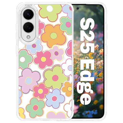 Tcaraersing Schutzhülle für Samsung Galaxy S25 Edge, Blumenmuster, transparent, stoßfest, harte Rückseite aus Polycarbonat, weicher TPU-Rand, schlanke Hülle für Mädchen, Frauen, Teenager, lebendiges Tcaraersing Schutzhülle für Samsung Galaxy S25 Edge, Blumenmuster, transparent, stoßfest, harte Rückseite aus Polycarbonat, weicher TPU-Rand, schlanke Hülle für Mädchen, Frauen, Teenager, lebendiges von Tcaraersing