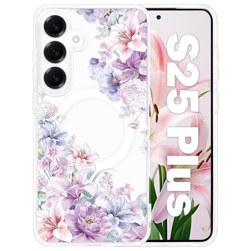 Tcaraersing Schutzhülle für Samsung Galaxy S25 Plus, Blumen-Design, magnetisch, kompatibel mit MagSafe, Blumenmuster, klar, stoßfest, harte Rückseite aus Polycarbonat, weicher TPU-Rand, schlanke Tcaraersing Schutzhülle für Samsung Galaxy S25 Plus, Blumen-Design, magnetisch, kompatibel mit MagSafe, Blumenmuster, klar, stoßfest, harte Rückseite aus Polycarbonat, weicher TPU-Rand, schlanke von Tcaraersing