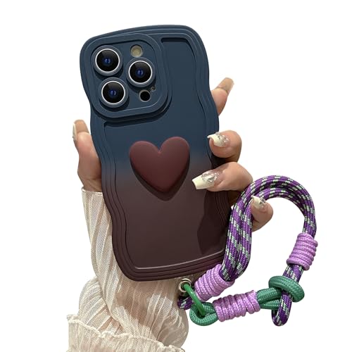 Tcaraersing Schutzhülle für iPhone 15 Pro, gewellt, mit Handschlaufe, Umhängeband, niedliches Liebesherz, lockiges Wellenrahmen-Design, einfarbig, weiches Silikon, stoßfest, für Mädchen und Frauen, 15 Tcaraersing Schutzhülle für iPhone 15 Pro, gewellt, mit Handschlaufe, Umhängeband, niedliches Liebesherz, lockiges Wellenrahmen-Design, einfarbig, weiches Silikon, stoßfest, für Mädchen und Frauen, 15 von Tcaraersing