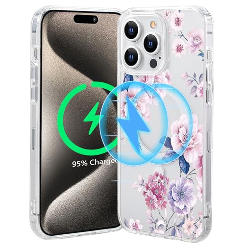 Tcaraersing Schutzhülle für iPhone 15 Pro, magnetisch, transparent, Blume, kompatibel mit MagSafe, Blumenmuster, transparent, stoßfest, PC-Rückseite, weiches TPU, dünn, für Mädchen und Damen, iPhone Tcaraersing Schutzhülle für iPhone 15 Pro, magnetisch, transparent, Blume, kompatibel mit MagSafe, Blumenmuster, transparent, stoßfest, PC-Rückseite, weiches TPU, dünn, für Mädchen und Damen, iPhone von Tcaraersing