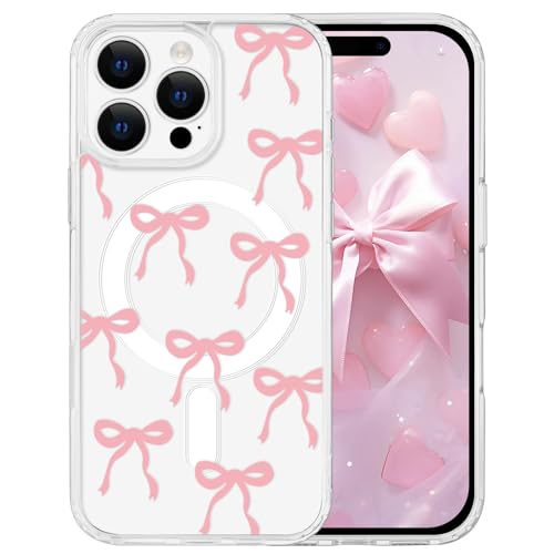 Tcaraersing Schutzhülle für iPhone 16 Pro mit Schleife, transparent, kompatibel mit MagSafe, niedliches Schleifen-Design, magnetisch, stoßfest, harte Rückseite aus Polycarbonat, weicher TPU-Rand Tcaraersing Schutzhülle für iPhone 16 Pro mit Schleife, transparent, kompatibel mit MagSafe, niedliches Schleifen-Design, magnetisch, stoßfest, harte Rückseite aus Polycarbonat, weicher TPU-Rand von Tcaraersing
