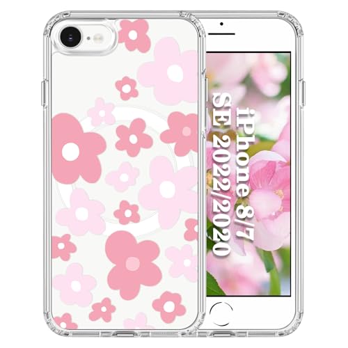 Tcaraersing Schutzhülle für iPhone SE (2022/2020/3./2.), iPhone 8/7, Blumen-Hülle, magnetisch, MagSafe-Blumenmuster, klar, stoßfest, harte Rückseite aus Polycarbonat, weiche TPU-Rand, schlanke von Tcaraersing