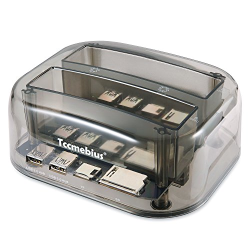 Tccmebius Festplatten Dockingstation, TCC-S865-DE USB 3.0 an SATA IDE Dual Slots Externe Festplattenleser Mit Kartenleser und 2 Anschlüsse USB 3.0 Hub Zum 2,5 3,5 Zoll IDE SATA I / II / III HDD SSD von Tccmebius