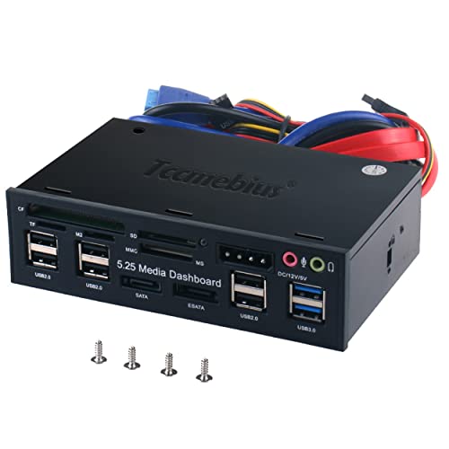 Tccmebius TCC-QL5E 5.25 Zoll PC Multifunktionale Dashboard Media Frontplatte Audio, mit SATA e-SATA Dual USB 3.0 6 Port USB 2.0 Fünf-in-EIN Kartenleser (SD/MMC/CF/MS/TF / M2) von Tccmebius