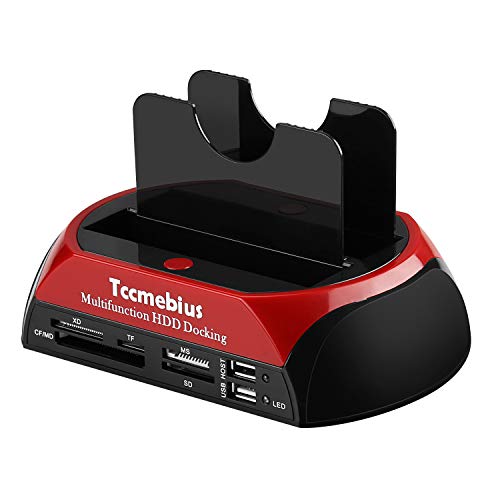 Tccmebius TCC-S862-DE USB 2.0 zu SATA IDE Dual-Bay HDD Festplatte Docking-Station mit Kartenleser und USB 2.0-Hub für 2.5 3.5 Zoll IDE SATA I / II / III HDD SSD von Tccmebius