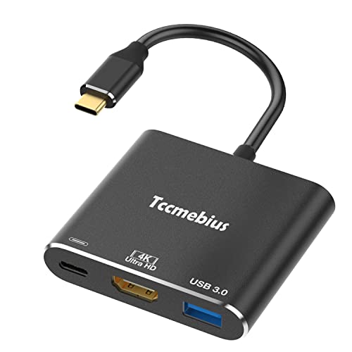 Tccmebius USB C auf HDMI Adapter, Thunderbolt 3 auf HDMI 4K Ausgang mit USB 3.0 Port und PD Ladegerät, für MacBook Pro/Air, Nintendo Switch, Chromebook, Samsung, Projektor/Monitor (TCC-T31-UK) von Tccmebius