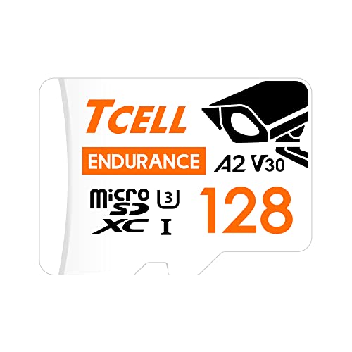 TCELL High Endurance 128 GB microSDXC-Speicherkarte mit Adapter für Dashcams, Heimüberwachung, CCTV – A2, UHS-I U3, V30, 4K, Lesen/Schreiben bis zu 100/80 MB/s, Full HD & 4K UHD Microsd von Tcell