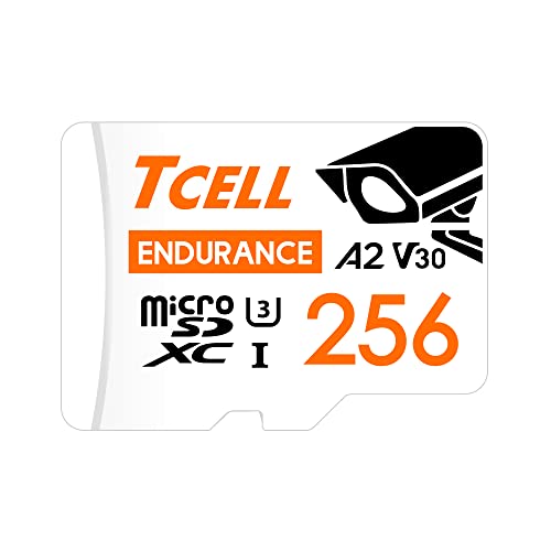 TCELL High Endurance 256 GB microSDXC Speicherkarte mit Adapter für Dashcams, Heimüberwachung, CCTV – A2, UHS-I U3, V30, 4K, Lesen/Schreiben bis zu 100/80 MB/s, Full HD & 4K UHD Microsd von Tcell