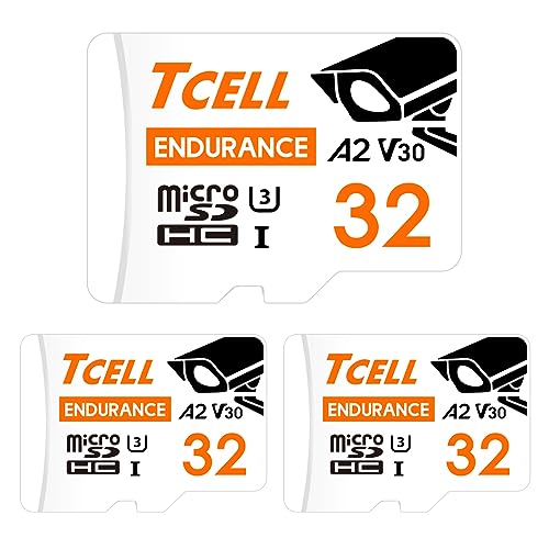 TCELL High Endurance 32 GB 3er-Pack microSDXC-Speicherkarte mit Adapter für Dashcams, Heimüberwachung, CCTV – A2, UHS-I U3, V30, 4K, Micro-SD-Karte, Lesen/Schreiben bis zu 100/50 MB/s, Full HD & 4K von Tcell