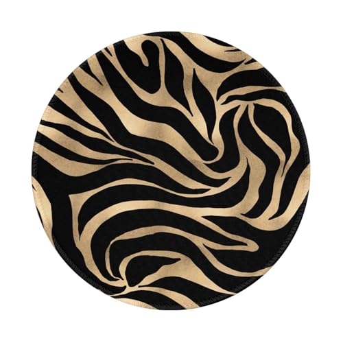Tcoay Wasserdichtes Mauspad, rundes 8-Zoll-Mauspad, rutschfeste Gummibasis,Eleganter Metallic-Gold-Zebra-Schwarz-Tierdruck von Tcoay