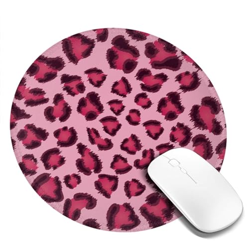 Tcoay Wasserdichtes Mauspad, rundes 8-Zoll-Mauspad, rutschfeste Gummibasis,Leopardenmuster Leopardenmuster Rosa von Tcoay