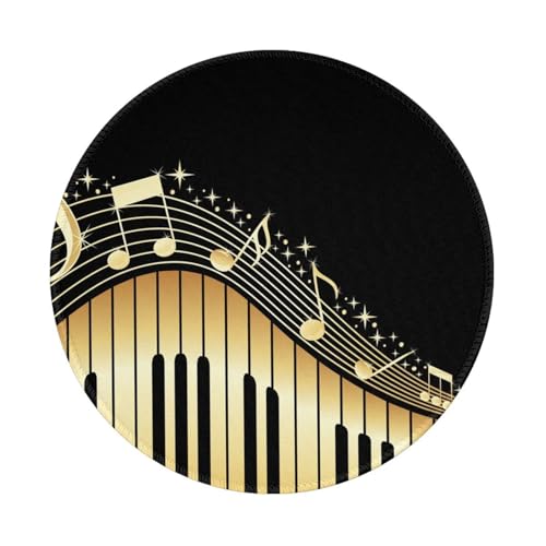 Tcoay Wasserdichtes Mauspad, rundes 8-Zoll-Mauspad, rutschfeste Gummibasis,Musiknote Klavier gedruckt von Tcoay
