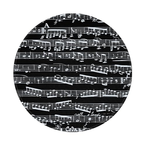 Tcoay Wasserdichtes Mauspad, rundes 8-Zoll-Mauspad, rutschfeste Gummibasis,Musiknoten auf Schwarz von Tcoay