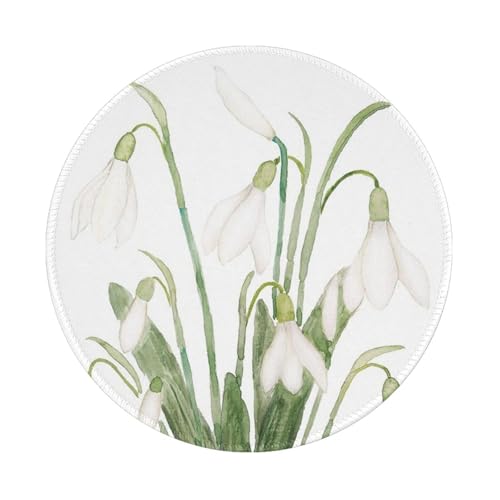 Tcoay Wasserdichtes Mauspad, rundes 8-Zoll-Mauspad, rutschfeste Gummibasis,Weiße Schneeglöckchen Blume botanische Aquarellmalerei Tcoay Wasserdichtes Mauspad, rundes 8-Zoll-Mauspad, rutschfeste Gummibasis,Weiße Schneeglöckchen Blume botanische Aquarellmalerei von Tcoay