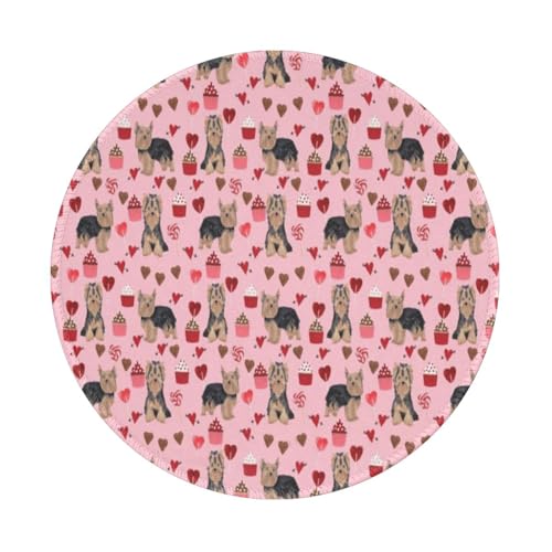 Wasserdichtes Mauspad, rundes 8-Zoll-Mauspad, rutschfeste Gummibasis,Yorkie Valentinstag Yorkshire Terrier Liebe Design Pink Wasserdichtes Mauspad, rundes 8-Zoll-Mauspad, rutschfeste Gummibasis,Yorkie Valentinstag Yorkshire Terrier Liebe Design Pink von Tcoay
