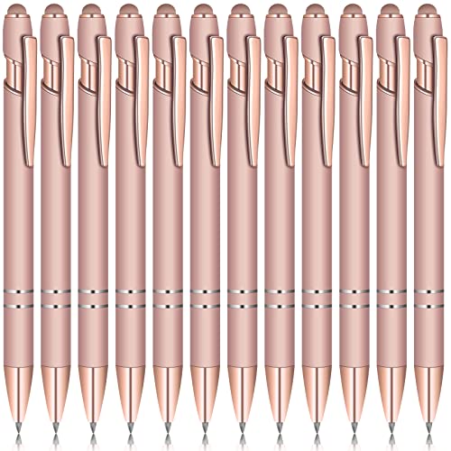 Tczecoo 12 Stück Kugelschreiber mit Touchpen,Kugelschreiber Hochwertig Druckkugelschreiber,Metall Kugelschreiber Set,2 in 1 Kapazitive Stylus Stifte für Touchscreen,1.0 mm Schwarze Tinte (Roségold) von Tczecoo