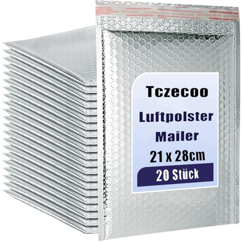 Tczecoo 20 Stück Luftpolstertaschen Selbstklebend, 20.3x27.9cm Silber Metallische Luftpolsterumschläge, Wasserdichte Gepolsterte Umschläge Bubble Lined für Postversand Versand und Verpackung Tczecoo 20 Stück Luftpolstertaschen Selbstklebend, 20.3x27.9cm Silber Metallische Luftpolsterumschläge, Wasserdichte Gepolsterte Umschläge Bubble Lined für Postversand Versand und Verpackung von Tczecoo
