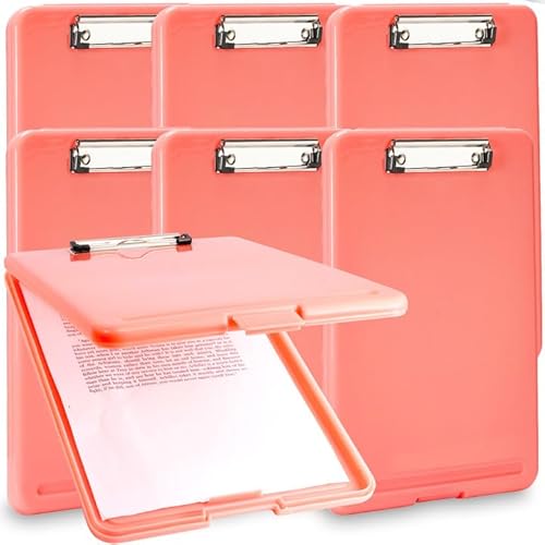Tczecoo 6 Stück Klemmbrett mit Lagerung,Klemmbrett A4 mit Deckel,Schreibbrett mit Aufbewahrung,Tragbares Kunststoff-Klemmbrett für Schule Industrie Büro,Wiederverwendbar,23,9 x 34,0 x 2,3 cm(Rosa) von Tczecoo