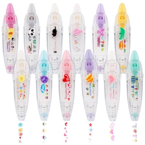Tdkjfoutr 12Pcs Dekoratives Tape-Pen-Set Kit Drucktyp Korrekturband Pen TierWeiße-Out-Tape Tape-Roller-Pen von Tdkjfoutr