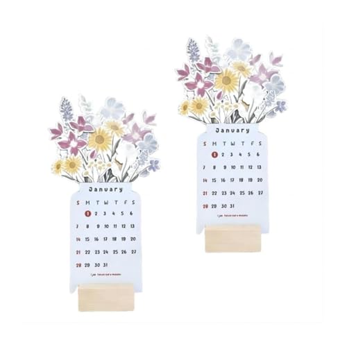 Tdkjfoutr 2-Teiliger 2024 Bloomy Flowers Tischkalender 2024 Blumen-Themenkalender Mini-Tischkalender von Tdkjfoutr