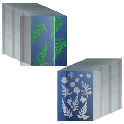 Tdkjfoutr 38 Blatt Cyanotypie-Papier A5 Sonnendruckpapier-Set mit 2 Transparenten Acrylblättern Hochempfindliches Solar-Zeichenpapier von Tdkjfoutr