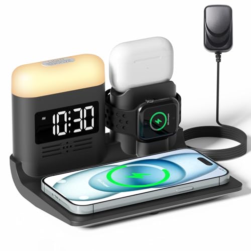 Digital Wecker mit Licht und Wireless Charging Station, 6 in 1 Wecker mit Induktive Ladestation für iPhone 15/14/13/12, Wireless Charger Ladegerät für iWatch 9/8/7/6/5/4/3/2/SE, AirPods 3/2/Pro Digital Wecker mit Licht und Wireless Charging Station, 6 in 1 Wecker mit Induktive Ladestation für iPhone 15/14/13/12, Wireless Charger Ladegerät für iWatch 9/8/7/6/5/4/3/2/SE, AirPods 3/2/Pro von Te-Rich