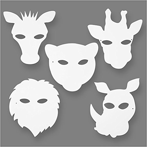 Teach Me Animal Gesichtsmaske, weiße Karten, Giraffe, Zebra, Löwe, Nashorn, Leopard, 16 Stück, 20.5cm-22.5cm x 22.5cm-25cm von Creativ Company