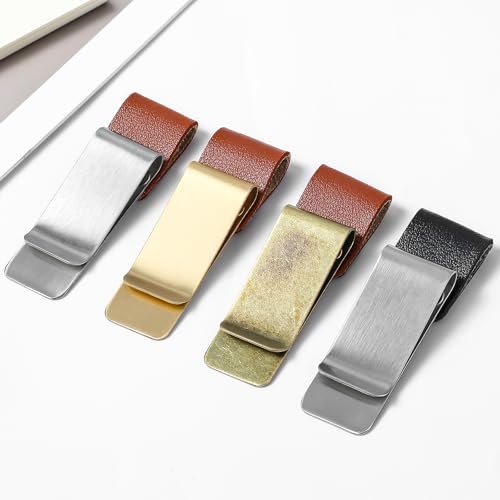 Pu Leder Stiftschlaufe, 4 Stück Retro Notebook Stifthalter, Stiftschlaufen-Halter Mit Clips, Pen Loop Für Tagebuch, Notizbuch, Planer, Stifthalter Notizbuch(Silberschwarz, Silberbraun, Gold, Kupfer) von Teaaha