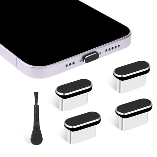 Teaaha 4 Stück USB C Schutz, Ladebuchse Schutz Typ C-Staubstecker USB C Staubschutzhülle Mit Reinigungsbürste, USB C Abdeckung Silikon Phone Staub Stecker Für Smartphone Laptop (Schwarz) von Teaaha