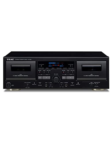 Teac W-1200 Doppel-Kasettendeck (Kassettenspieler zur Aufnahme/Wiedergabe, Mikrofoneingang, USB-Ausgang für digitale Aufnahme auf PC/Mac) Schwarz von Teac