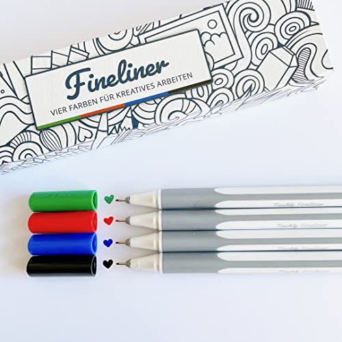Teachly Fineliner Basic Colors 4er Set - 4 feine Stifte mit dünner 0,4 mm Spitze für präzises Schreiben & Zeichnen - Schule, Office & Handlettering von Teachly